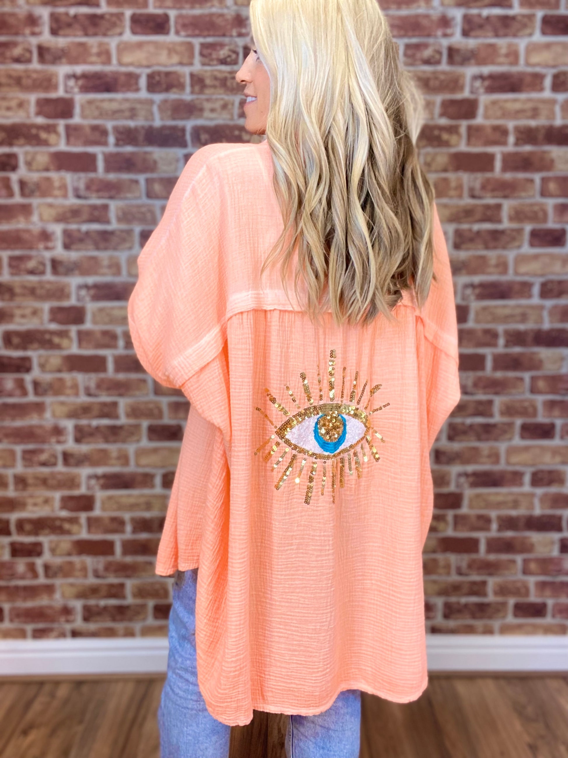 Evil Eye Casual Sequin Beaded Shirt