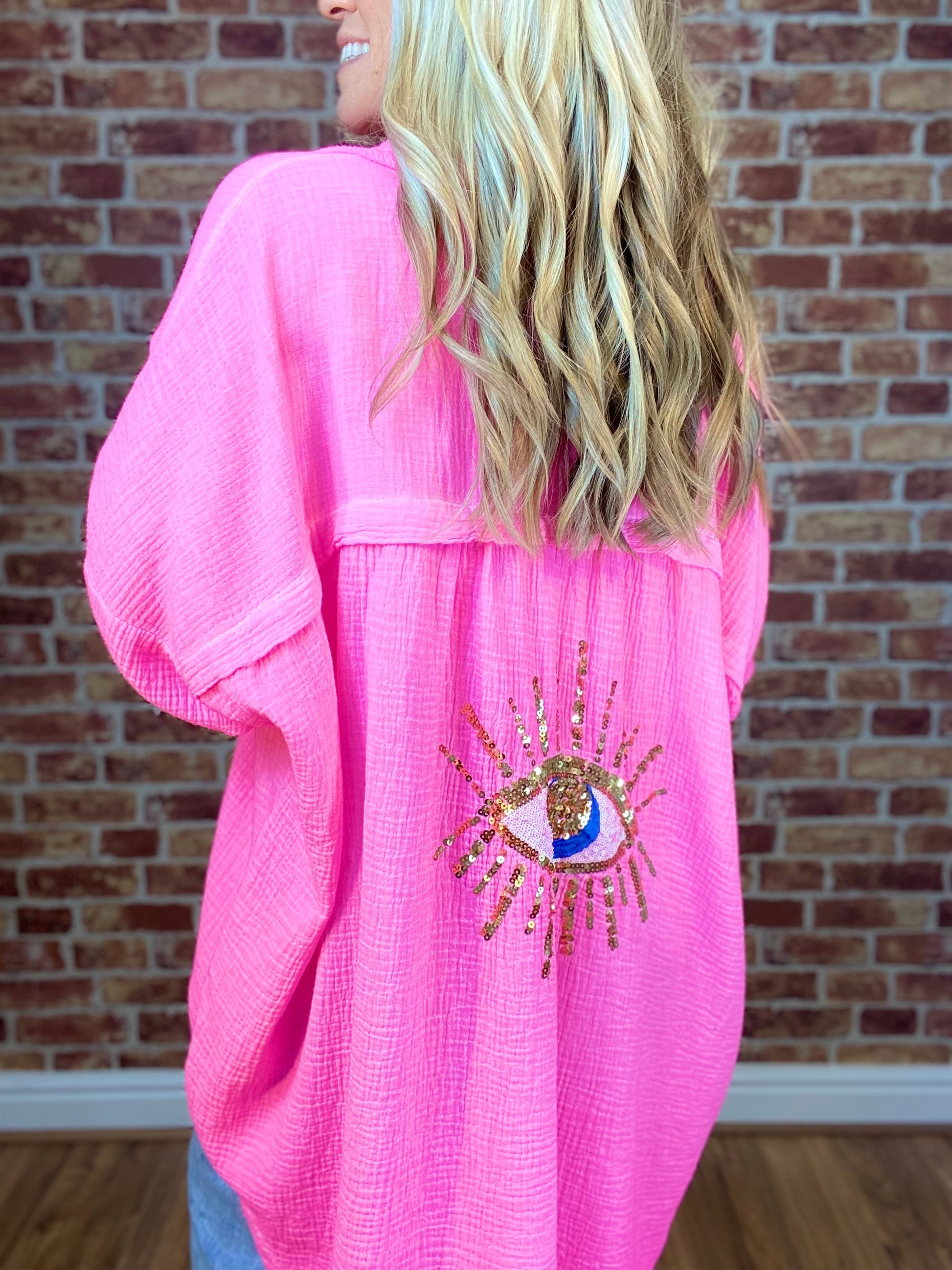 Evil Eye Casual Sequin Beaded Shirt