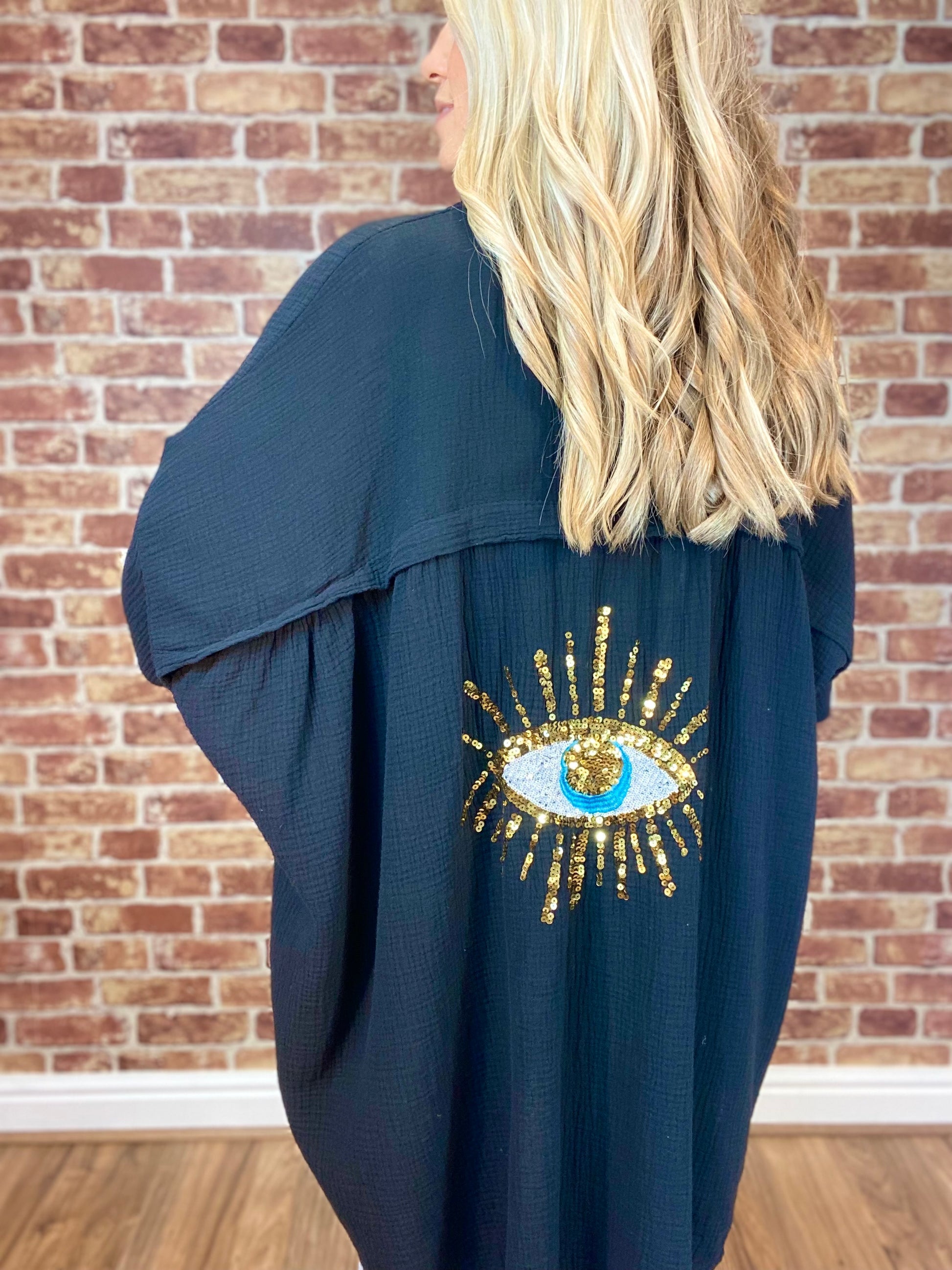 Evil Eye Casual Sequin Beaded Shirt