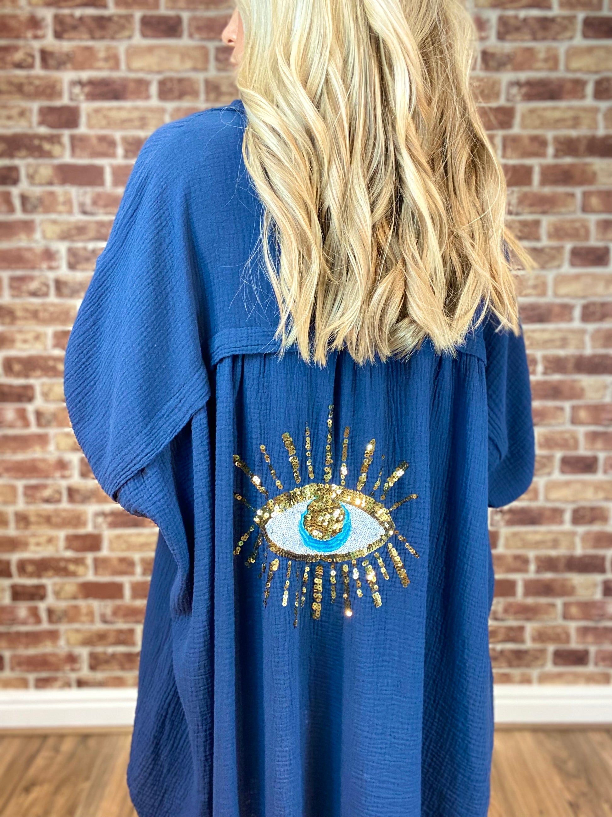 Evil Eye Casual Sequin Beaded Shirt