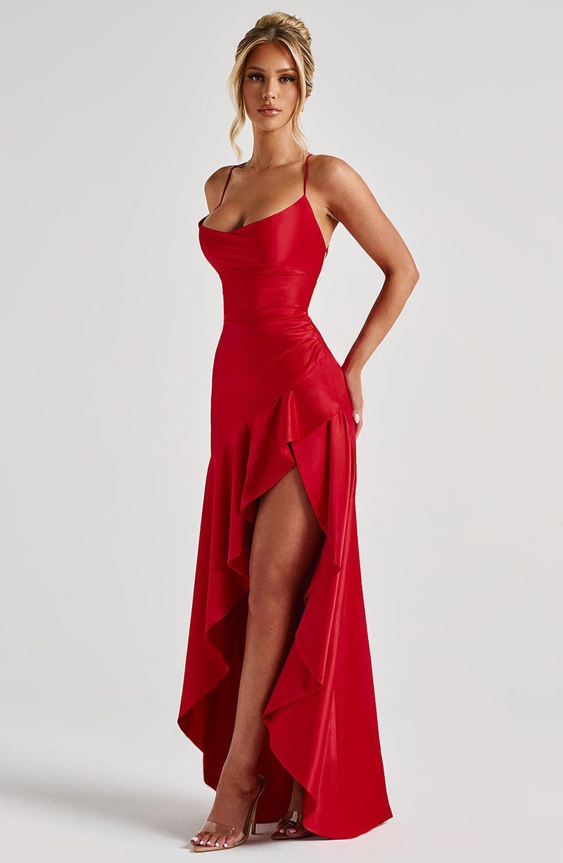 Scarlet Elegance High-Low Gown